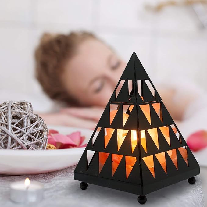 Himalayan Glow Pyramid Style Crystal Salt Night Light lamp with Pink Salt Chunks, Salt Lamp Bulb,(ETL Certified) Dimmer Switch, Unique Lightening Ambience