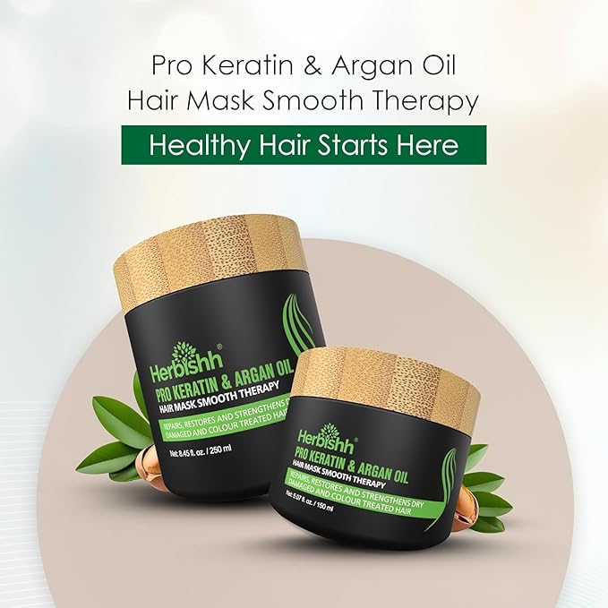 Herbishh Argan Hair Mask-Deep Conditioning & Hydration For Healthier Looking Hair- for very Dry, Weak, Stressed Out Hair, No Sulphates, No Parabens (150 ML)