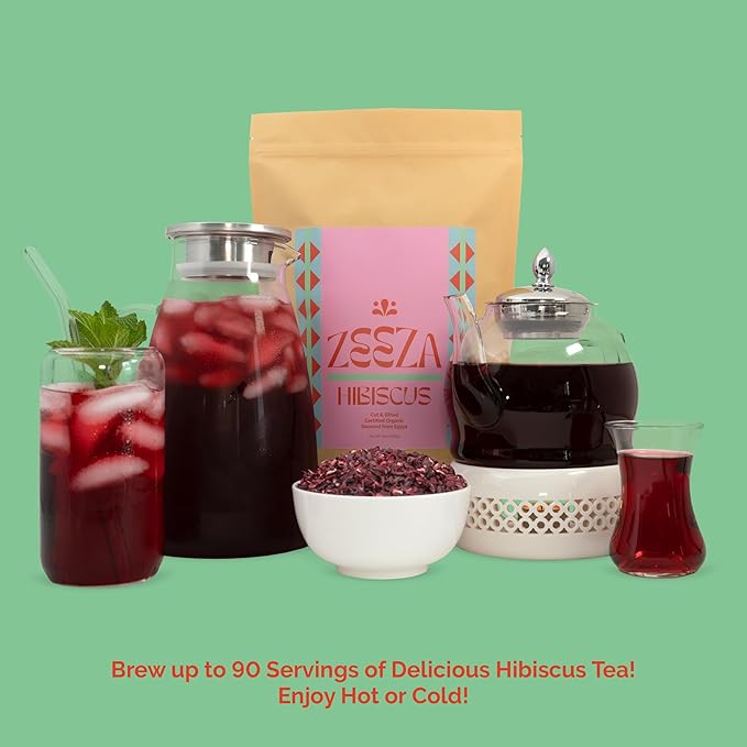 Zeeza Hibiscus Tea, 1LB, Organic Hibiscus Flowers from Egypt - Cut & Sifted - Loose Leaf Tea - Ideal for Agua Fresca, Iced Tea, & Karkadé