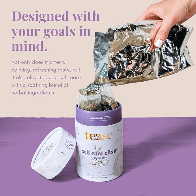 Tease Tea Moringa Wellness Tea - Self Care Elixir Herbal Tea, Digestive Health and Wellness Decaffeinated Tea Made with Moringa, Strawberry, Oranges, and Cinnamon for a Calm and Better Mind and Spirit