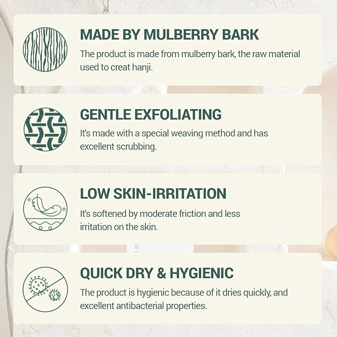 DEARCUS Korean Exfoliating Washcloth Towel 4 Pcs, Hanji Bath Washcloths Mitt Scrub Body Washcloth Glove, Skin Irritation Free Korean Mulberry Bark, Reusable Soft and Gentle Scrubbing