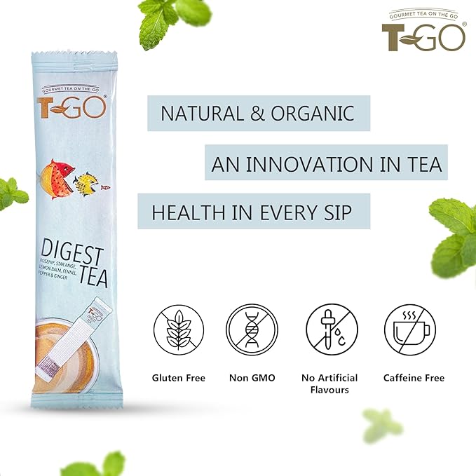 T-GO Digestive Herbal Tea Organic Fennel Ginger & Lemon Balm Blend Caffeine-Free (15 Eco-Friendly Tea Sticks)