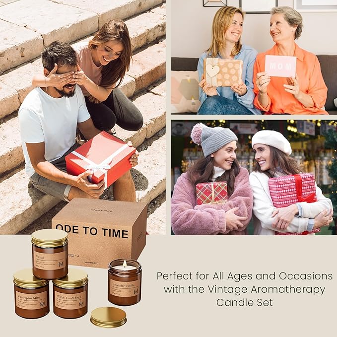 4 Pack Candles for Home Scented Aromatherapy Candle Gift Set for Women Soy Wax Long Lasting Amber Jar Candles Gift for Birthday Housewarming Mother's Valentine Day
