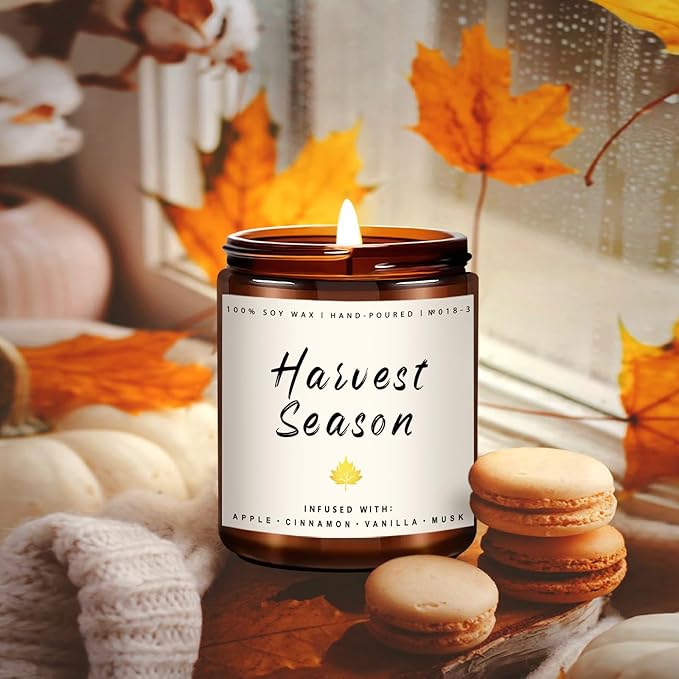 Fall Candle - Harvest Season Scented Candle, Fall Soy Candles for Home Decor, 7 oz Natural Soy Wax – Long-Lasting Autumn Candles, Aromatherapy Gift for Women & Thanksgiving, 7oz