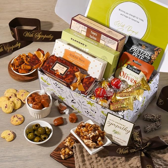 Broadway Basketeers Sympathy Gift Box - Gourmet Delight - Kosher Sympathy Food Baskets for Delivery - Perfect Care Package Box of Assorted Snacks for Bereavement, Loss, Funeral, or Shiva