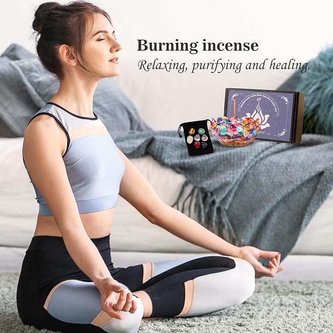 Incense Holder Burner 40 Incense Sticks Resin Crystal Lotus Flower Incense Holder for Inserting Incense Removable Ash Collector for Meditation Room and Home Decor (Colorful, 3.15")