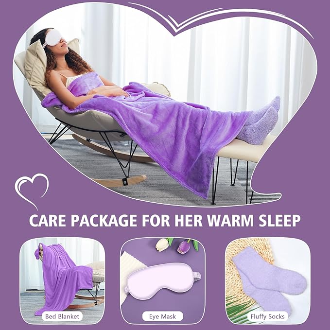 Get Well Gifts for Women, Thinking of You Gift Basket, Unique Self Care Package Relaxing Spa Gift Set, Birthday Gifts Box for Woman, Mothers Day Gifts for Mom Her Friend Wife Sister, Purple