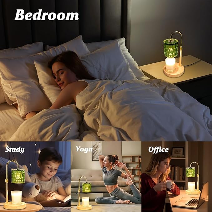 Candle Warmer Lamp with Timer and Dimmable, Electric Wax Melt Candle Warmers Height Adjustable with 2 Bulbs, Birthday Gifts for Women House Warming, Modern Home Decor for Scented Jar Candles(Green)