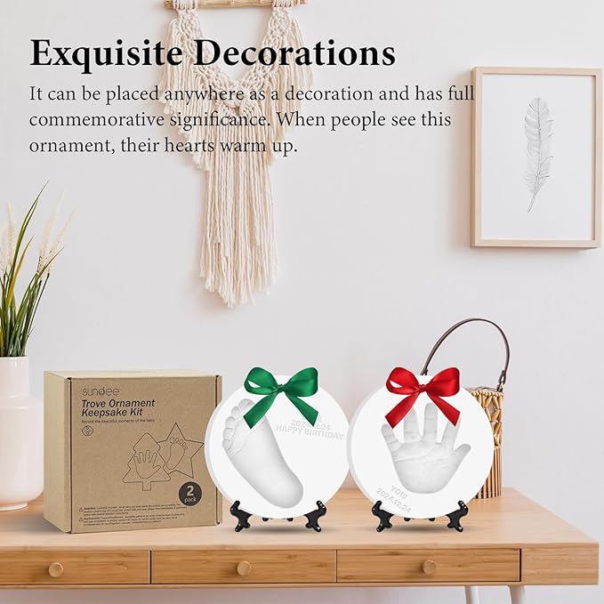 Baby Hand & Footprint Keepsake Kit - Personalized Handprint Footprint Ornament for Newborn Babies, New Mom Gifts, Baby Shower & Registry, Nursery Picture Frame, Pet Paw Print Ornament