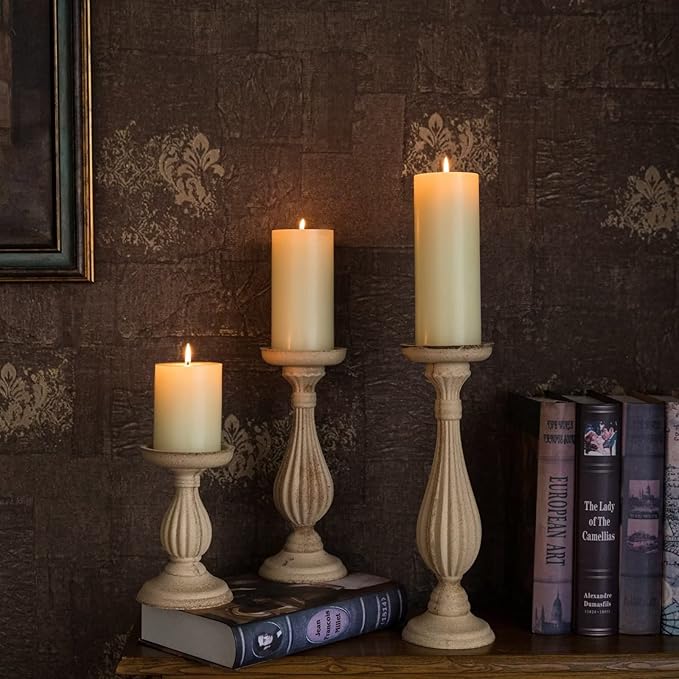 MOZEAL 3" x 6" Hand-Poured Unscented Candle,Dripless Pillar Candle Set of 3,Long Lasting Burning,Approx 120 Hours Burn Time,Rustic Country Style,for Wedding,Dinner,Christmas and Home Decor,Ivory