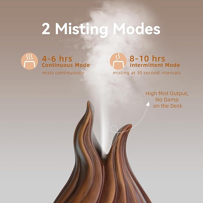 200ml Essential Oil Diffuser for Home, Wood Grain Cover Aromatherapy Diffuser, Cool Mist Humidifier with Safe Auto Shut-Off and 2 Mist Modes & 7 Color LED Night Lights for Office Room (VASE02)