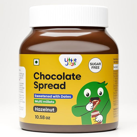 Little Joys Hazelnut Chocolate Spread. No Sugar, No Palm Oil, No Preservatives. Sweetened with Dates. Rich Cocoa, Multi Millets. Vegan. 10.58 Oz