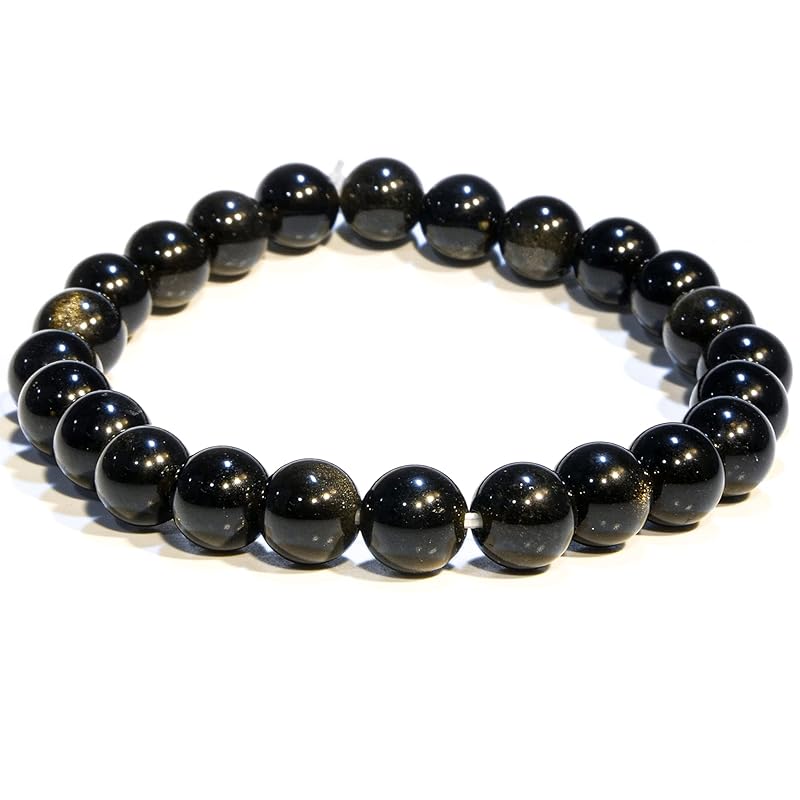 Gold Sheen Obsidian Bracelet – Natural Healing Crystal Bracelet for Women and Men – 8 MM Beaded Bracelet for Spiritual Healing, Positive Energy – Unisex Elastic Adjustable Size Gemstone Bracelet