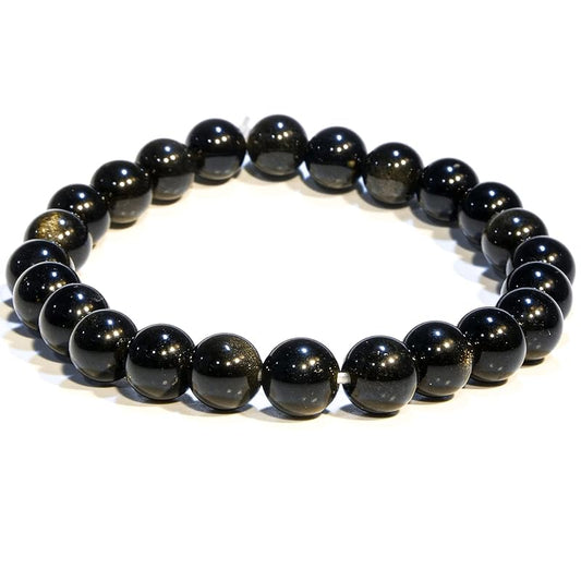 Gold Sheen Obsidian Bracelet – Natural Healing Crystal Bracelet for Women and Men – 8 MM Beaded Bracelet for Spiritual Healing, Positive Energy – Unisex Elastic Adjustable Size Gemstone Bracelet