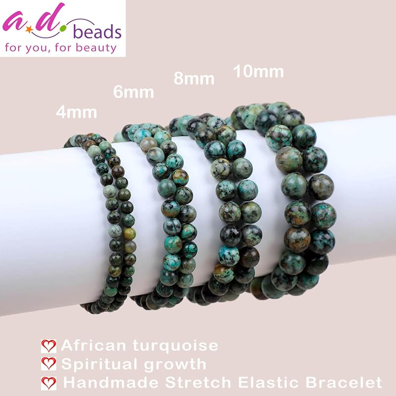 AD Beads Handmade Gemstone Stretch Elastic Bracelet Crystal Healing Reiki Nature's Beauty and Spiritual Essence Unisex (8mm, African Turquoise (Spiritual growth))