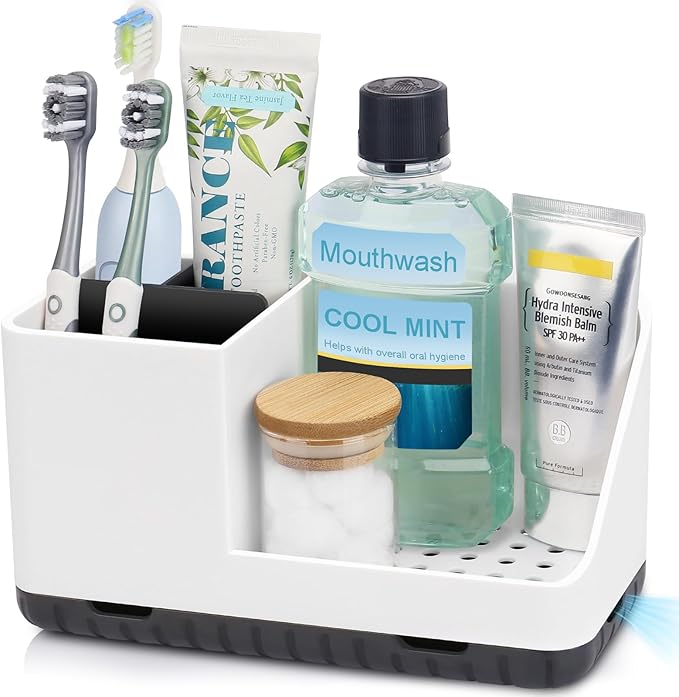 Bathroom Counter Organizer, Bathroom Organizers and Storage, Detachable Toothbrush Holders for Bathroom Vanity Sink Organizer (White)