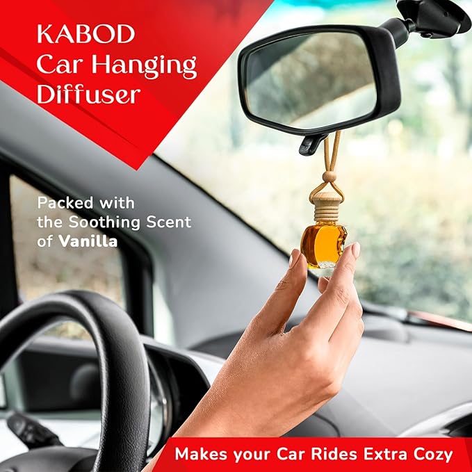 Kabod Premium Vanilla 2‑Pack Car Air Freshener | Hanging Essential Oil Diffuser | Natural Long‑Lasting Vanilla Scent | Odor Eliminator | 10 ml Each