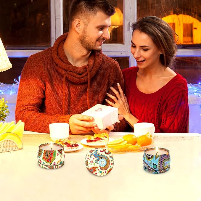 2 Packs Rose and Vanilla &Jasmine Scented Gift Set for Home Christmas, Small Natural Soy Wax Decorative Bohemian Stress Relief Aromatherapy Candles for Women Friends Cowrokers, 3.0" D x 1.8" H