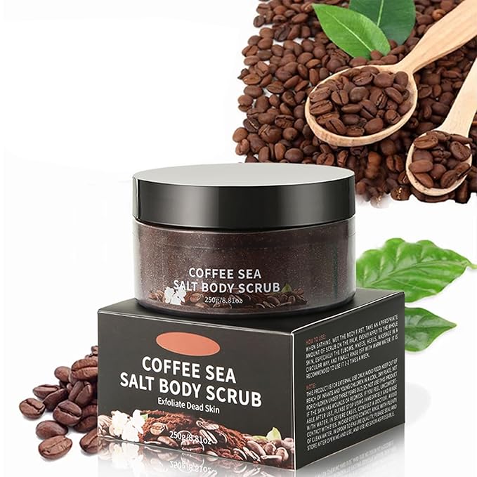 Coffee Body Scrub with Sea Salt – Natural Coffee Scrub & Exfoliating Body Scrubber, Helps Remove Dead Skin for Smooth Texture, 8.81oz (250g)