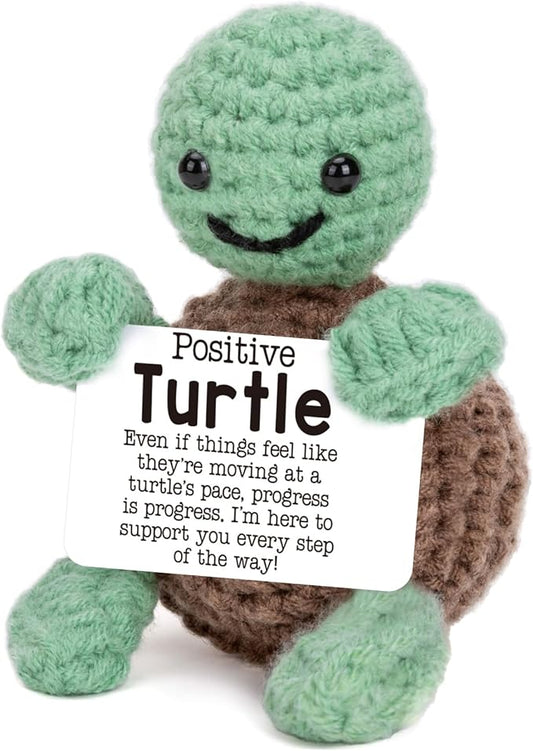 Funny Positive Turtle Gifts for Friend Christmas, Handmade Emotional Active Support Gifts for Coworkers, Creative Knitted Turtle Stocking Stuffers for Women Men, Cheer Up Gifts Positive Turtle Decor
