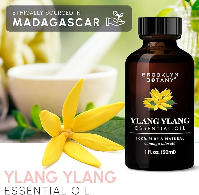 Brooklyn Botany Ylang Ylang Essential Oil - 100% Pure and Natural - Premium Grade Oil with Dropper - for Aromatherapy and Diffuser - 1 Fl Oz