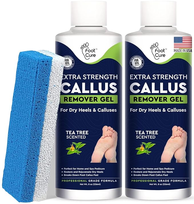 Callus Remover for Feet with Extra Strength Gel & Foot Pumice Stone Set - Easy Way to Remove Hard Calluses & Dead Skin Build-Up - Professional At-Home Foot Care for Men & Women - Made in the USA