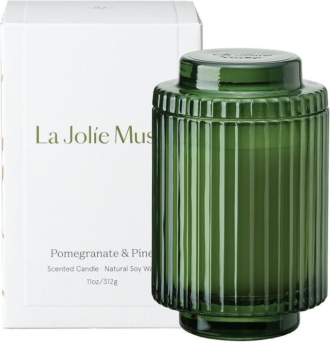 LA JOLIE MUSE Pomegranate & Pine Candle, Candles for Home Scented, Holiday Candle Gifts for Women&Men, Natural Soy Candles, Luxury Jar Candle, 11oz