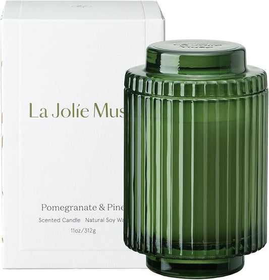 LA JOLIE MUSE Pomegranate & Pine Candle, Candles for Home Scented, Holiday Candle Gifts for Women&Men, Natural Soy Candles, Luxury Jar Candle, 11oz