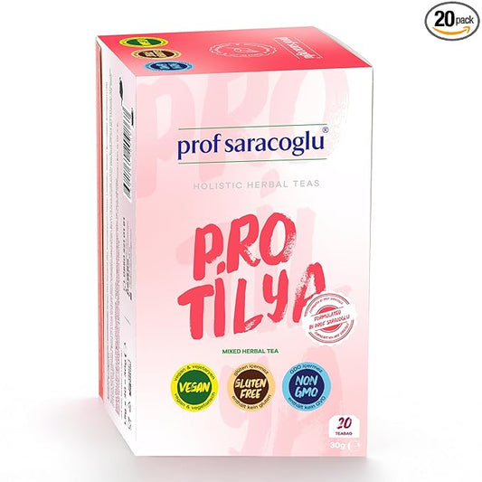 Prof Saracoglu 1 Box Pro-Tilya Herbal Tea – Caffeine-Free Herbal Blend with Natural Digestive Support, Caffeine-Free Metabolism Friendly Tea, 20 Tea Bags in Eco Resealable Box