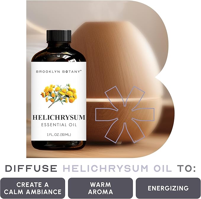 Brooklyn Botany Helichrysum Essential Oil - 100% Pure and Natural - Premium Grade Oil with Dropper - for Aromatherapy and Diffuser - 1 Fl Oz