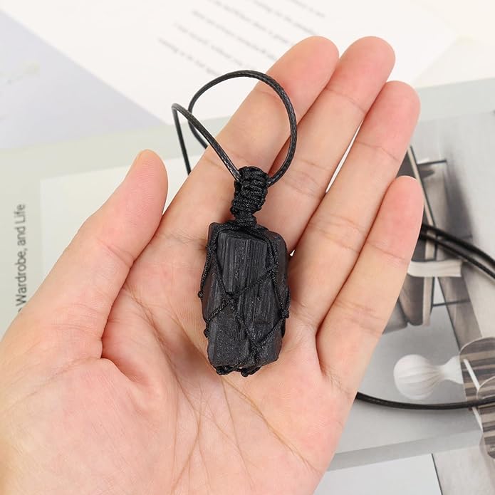 Handmade Natural Gemstone Crystal Pendant Necklace Stone Holder Necklace Cord Net Necklace with Adjustable Length for Women Men