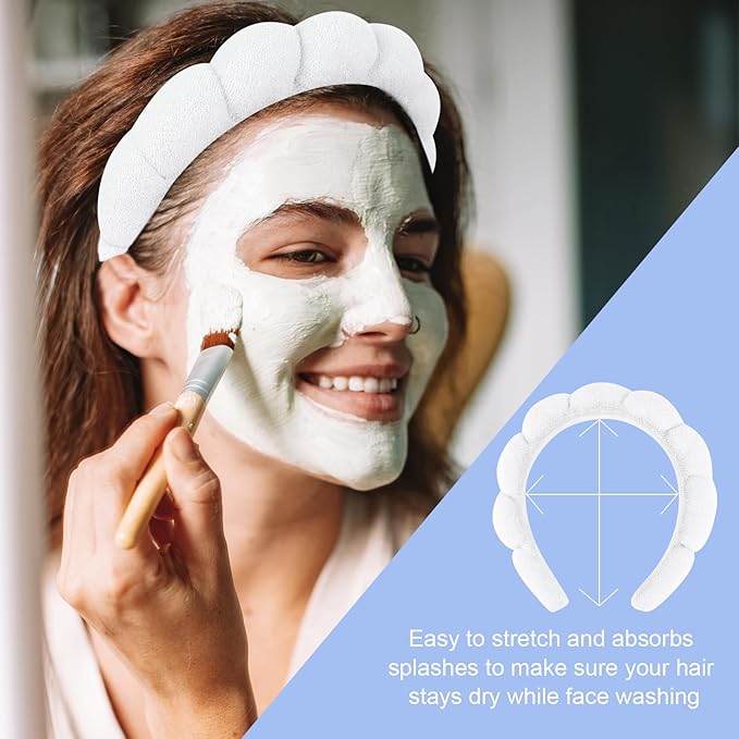 3 Pack Spa Terry Cloth Headbands - Puffy Hair Bands for Skincare, Makeup, and Face Washing