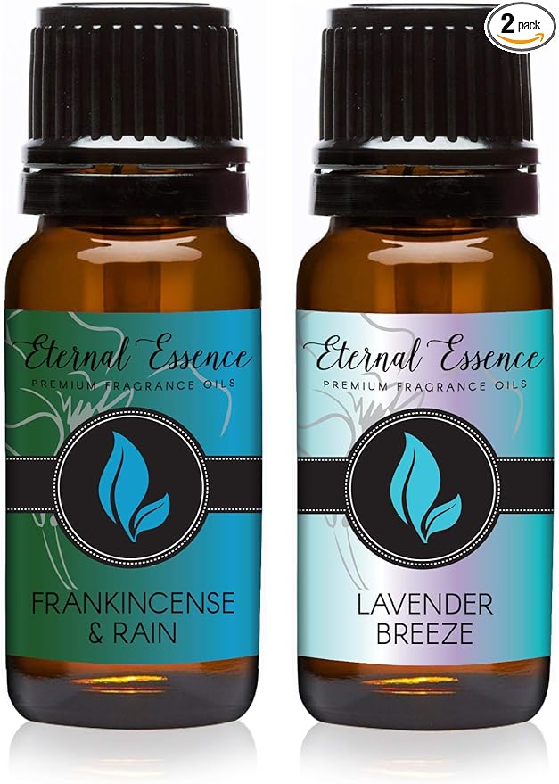 Eternal Essence Oils 2 Pack 10ml Premium Fragrance Oil - Lavender Breeze & Frankincense & Rain - for Candle, Soap Making, Aromatherapy, Diffusers, Home Care, & Humidifiers
