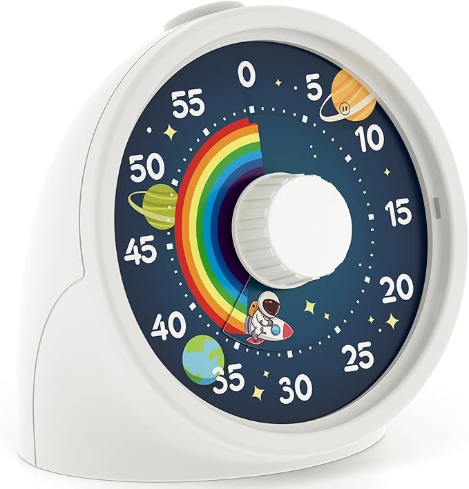 BellMan Visual Timer with Pause Button, 60 Minute Countdown Rainbow Timer for Kids and Adults with Silent Operation, Study and Meetings Time Management Tool, Design for Home, Office and Gift, White