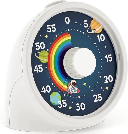 BellMan Visual Timer with Pause Button, 60 Minute Countdown Rainbow Timer for Kids and Adults with Silent Operation, Study and Meetings Time Management Tool, Design for Home, Office and Gift, White