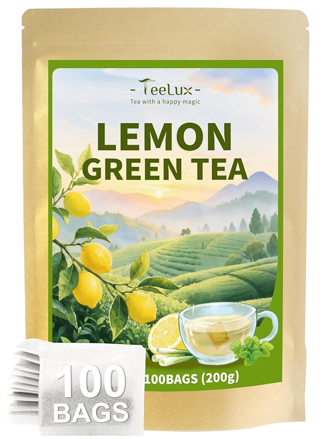TeeLux Lemon Green Tea Bags, Premium Green Tea with Lemongrass & Lemon Balm, Refreshing & Smooth Flavor, 100 Count