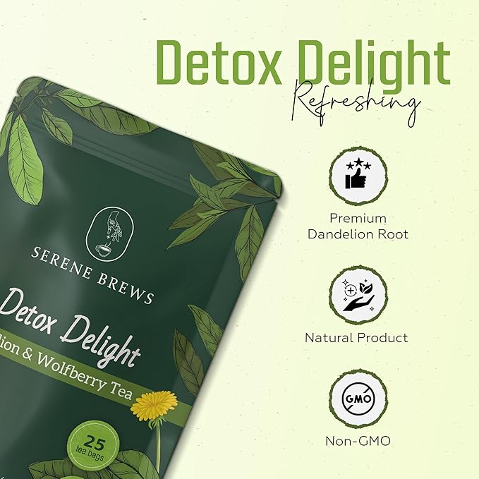 Dandelion Wolfberry Tea – Liver Cleanse, Detox & Repair, Kidney Detox – 100% Natural, Non-GMO, Premium Dandelion Root & Wolfberry Blend – 150 g (25 Tea Bags)