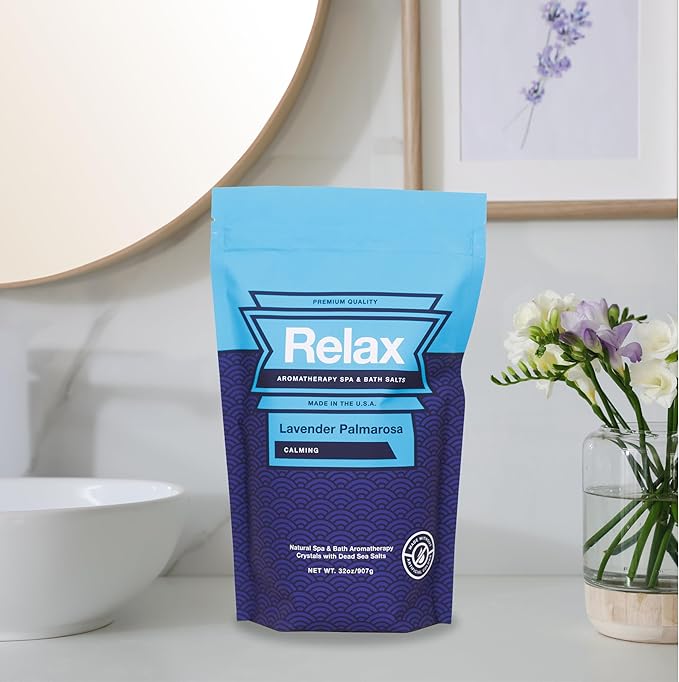 Relax Spa & Bath, Epsom & Dead Sea Salts, Aromatherapy Bath Salts for Hot Tub, Bath, or Spa, Infused with Magnesium, Lavender Palmarosa Scent