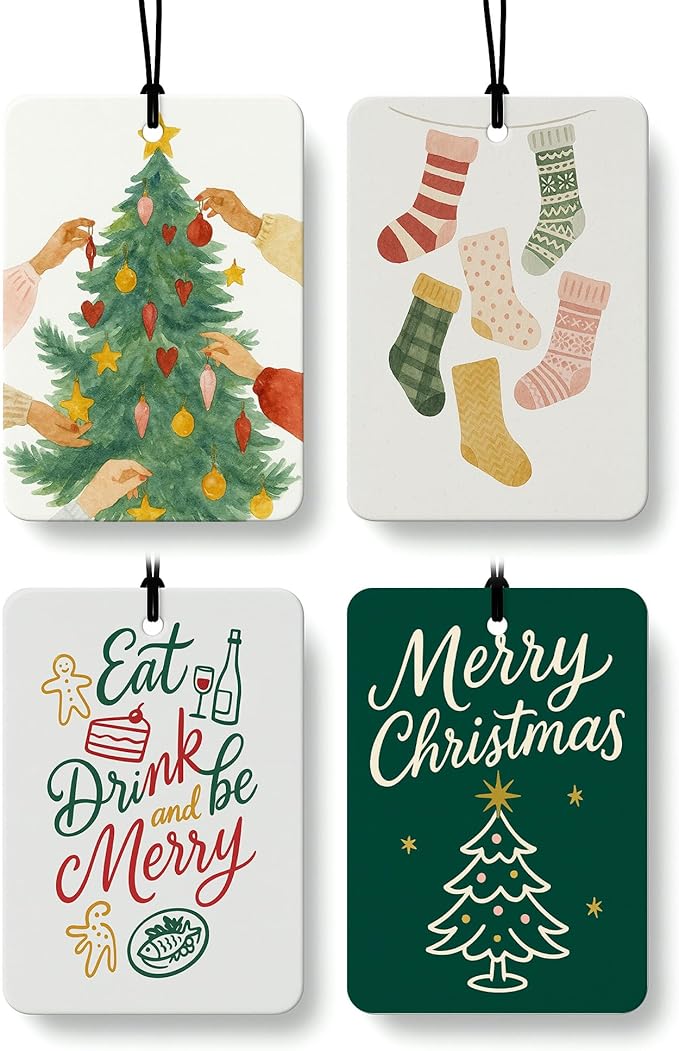 Green Christmas Berry Car Berry Air Freshener 4 Pcs, Red and Green Christmas Tree Stocking Hanging Air Freshener for Cars Closet Drawer Books, Cute Xmas Car Accessories Mirror Decor for Women