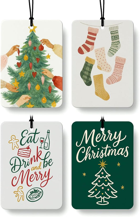 Green Christmas Berry Car Berry Air Freshener 4 Pcs, Red and Green Christmas Tree Stocking Hanging Air Freshener for Cars Closet Drawer Books, Cute Xmas Car Accessories Mirror Decor for Women