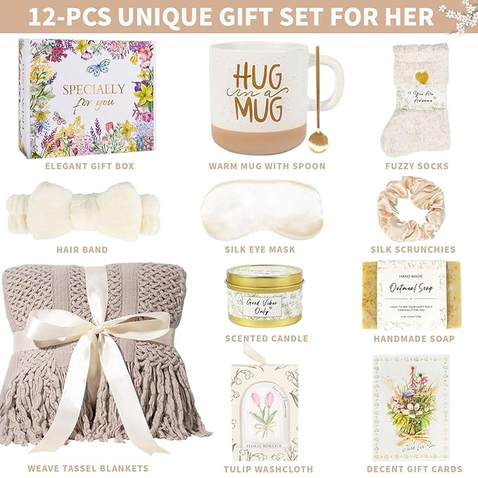 Self Care Gifts for Women Get Well Soon Gift Baskets, Birthday Gifts for Women Care Package, Sympathy Gifts for Loss of Loved One Spa Gifts Thank You Gifts for Mom Her Wife Friend Grandma