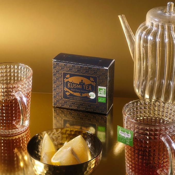 Kusmi Tea - Earl Grey Intense - Organic Earl Grey Black Tea - Features Bolder Bergamot & Tangy Lemon - Strong, Robust, Caffeinated Tea - 20 Tea Bags
