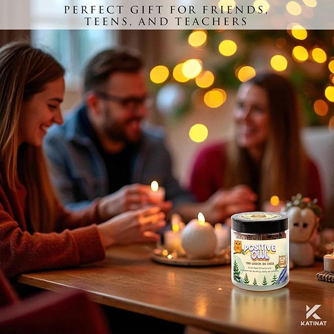 Positive Owl Jar, 60 Positive Affirmation Cards, Owls Relaxation Gifts, Coworker Gifts for Women, Great Gift for Boss, Teacher, Friends