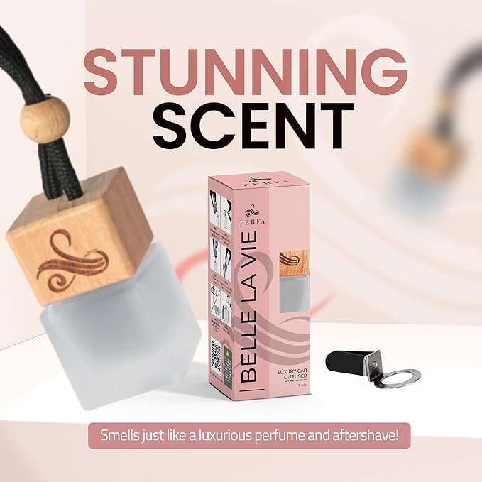 Car Air Freshener for Women - Belle La Vie | Irresistible Scent | Odour Eliminator with Essential Oils | Car Air Fresheners Vent Clip | Long Lasting Automotive Diffuser by Perfa