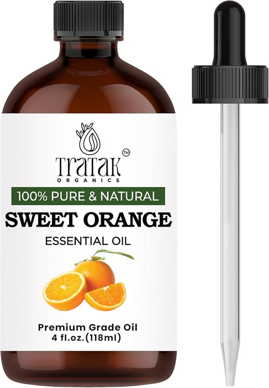 100% Pure Sweet Orange Essential Oil 4 FL OZ – Essential Oil for Citrus Scent, Aromatherapy, Diffuser, Skin, Home Freshener, Therapeutic Grade, Premium Quality with Glass Dropper