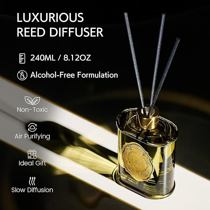 M&SENSE 8.4 oz Large Reed Diffuser for Home | Forest Scent Oil Diffuser with Sticks | Bedroom Bathroom Living Room Decor