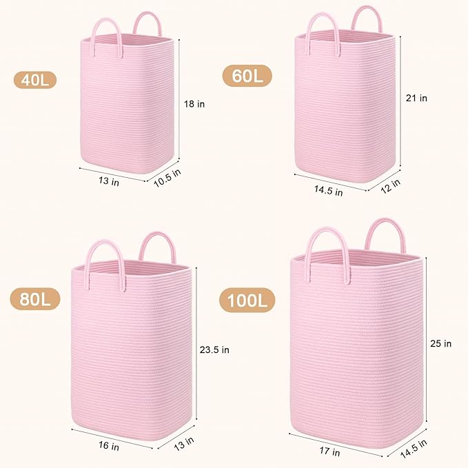 Laundry Basket,Woven Cotton Rope Laundry Hamper,40L Versatile Storage for Dirty Clothes,Baby Toys,and Blankets in Bathroom, Nursery,and Living Room