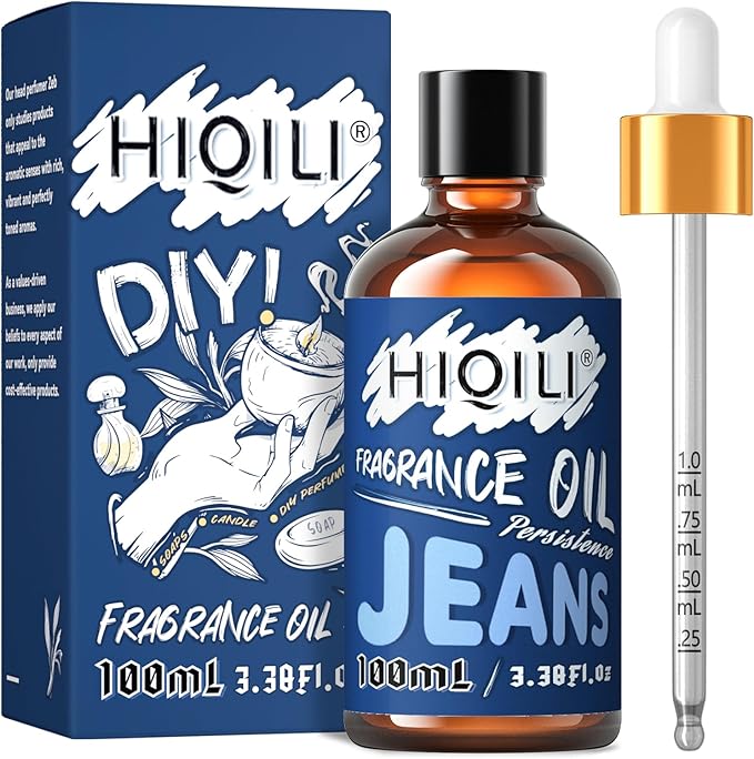 HIQILI Jeans Fragrance Oil for Home Diffuser, Candles & Soap Making, DIY Perfume for Men, Clean & Comforting Scent - 3.38 Fl Oz