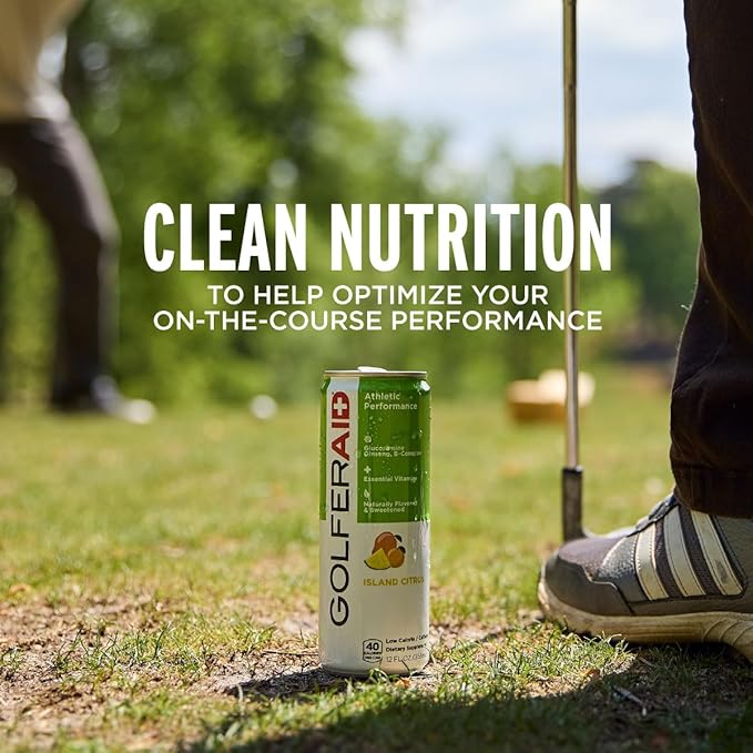 GOLFERAID Performance Blend, Up Your Golf Game, No Caffeine, Glucosamine, Turmeric, MSM, CoQ10, B-Complex, BCAAs and Electrolytes, 40 Calories, 100% Clean, Paleo, Vegan, 12-oz. cans (Pack of 24)