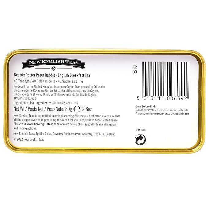 New English Teas Daisies Peter Rabbit Tea Tin with 40 English Breakfast Teabags